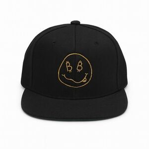 Bitcoin Hat Snapback Black Gold Embroidery Crypto Smiley Face Streetwear Adjusta